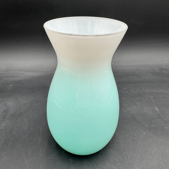 Vintage Hand Blown Glass Vase Ombre Blue Green to White 8.25" x 5" - Picture 2 of 9